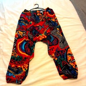 Red and yellow Harem Pants with Relaxed Fit